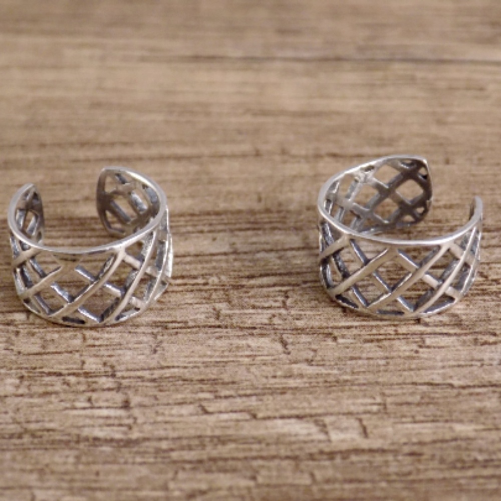 Diamond Weave Ear Cuffs 925 Silver